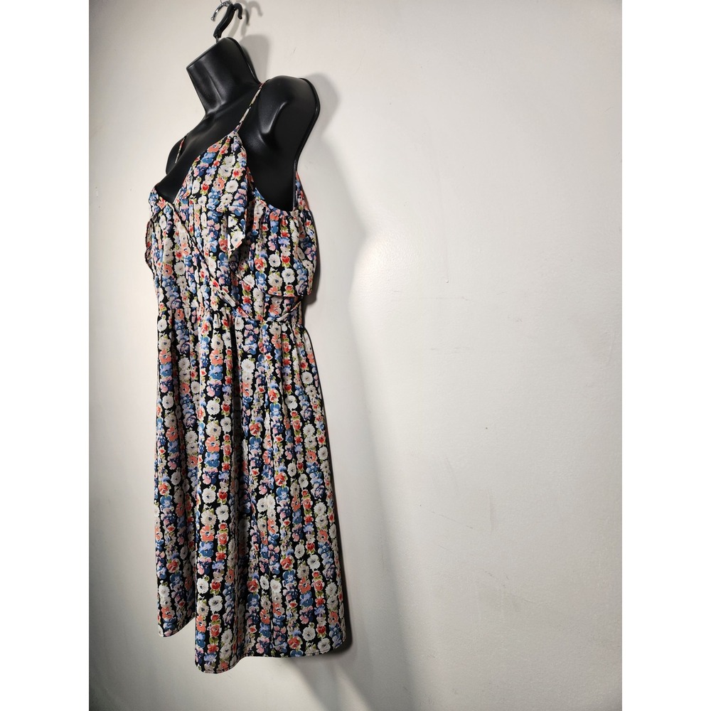 J.CREW MERCANTILE Floral Cold Shoulder Dress Women 12 Black Multi Ruffle Boho - Picture 4 of 12